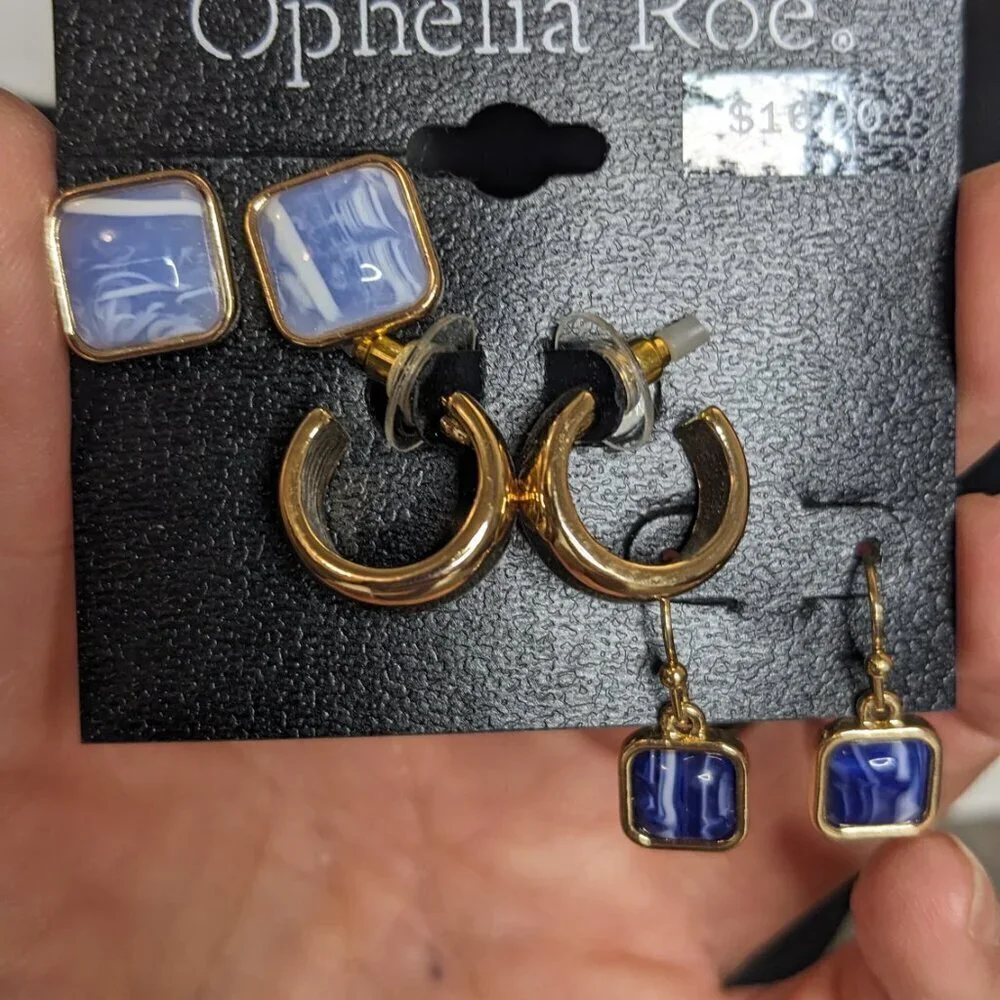 Ophelia Roe Gold Tone and Blue Earring Set - Picture 3 of 3